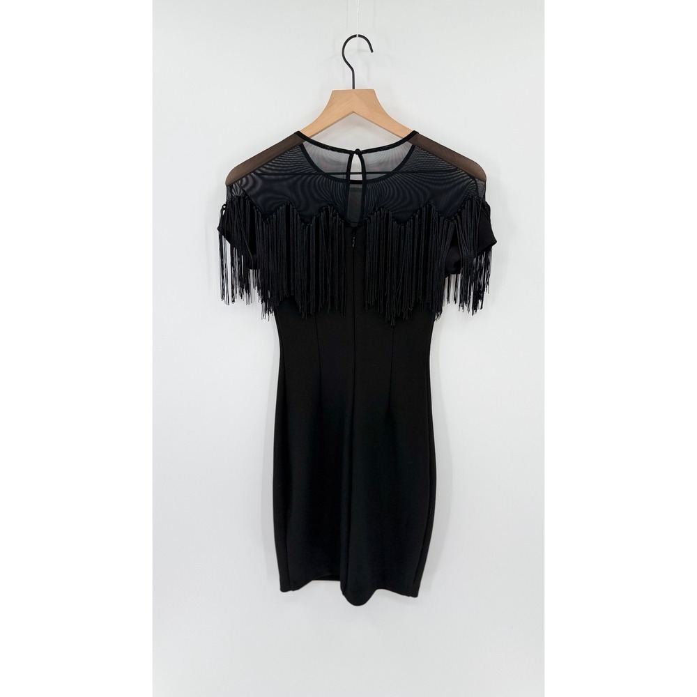 Marciano XS Bodycon Little Black Dress Fringe Mesh Sheer Glam Cocktail Party - Picture 4 of 8